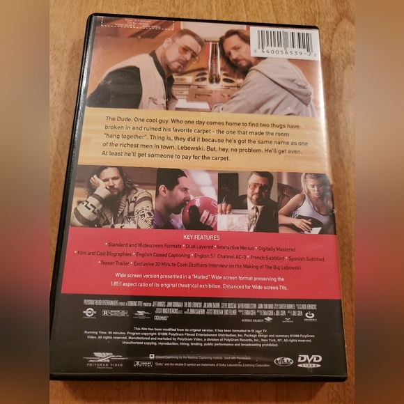 Big Lebowski DVD | 1998 Jeff Bridges John Goodman Widescreen - Picture 2 of 5